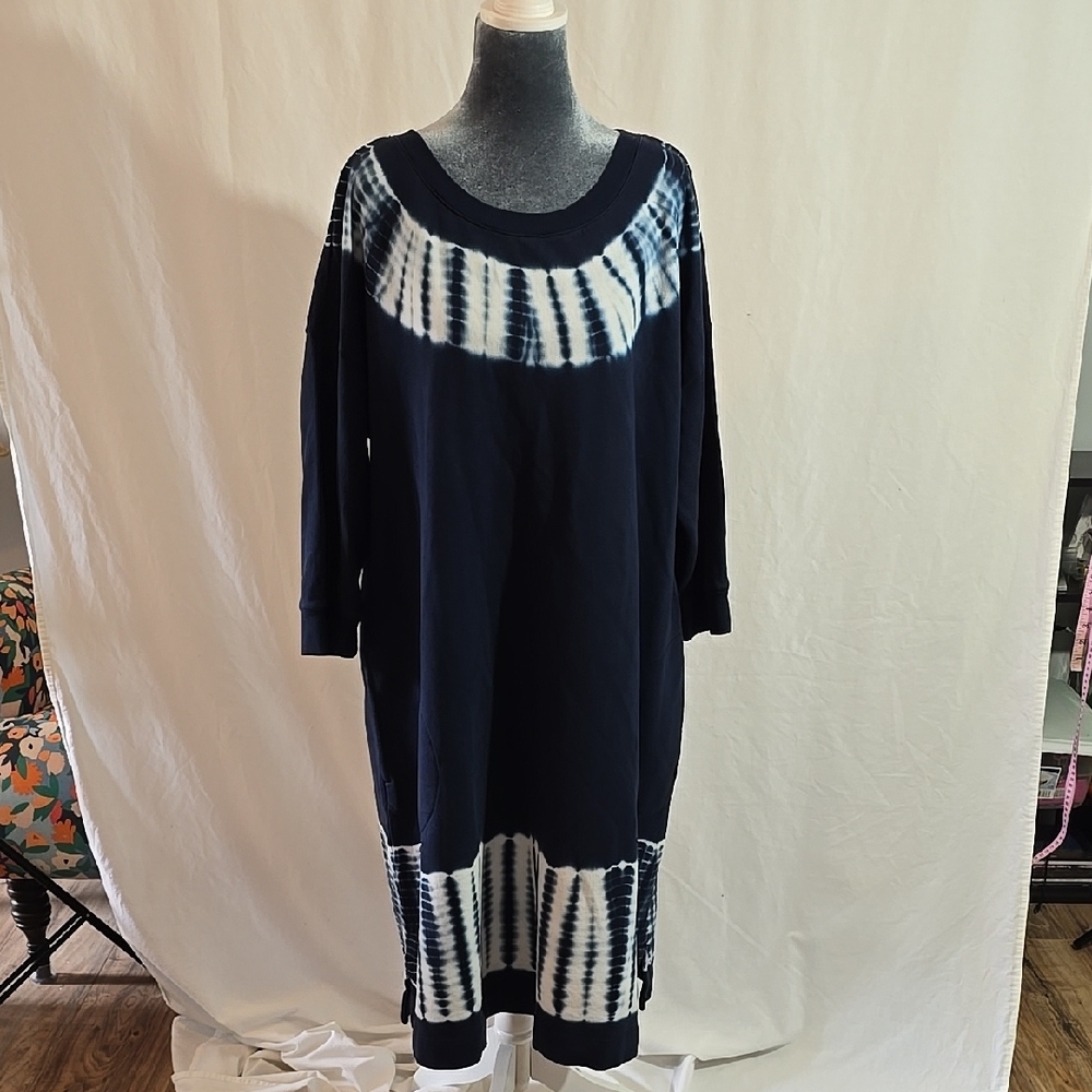 Pure Jill Navy Blue Tie-Dye Dress